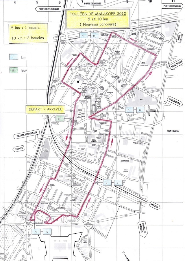 Plan du Parcours des Foulées de Malakoff 2012