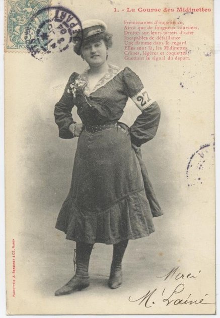 Parmi ces jeunes ouvrières de la couture et de la mode, la 1°; Jeanne Cheminel ( modiste) remportera ce 12km en 1h10 devant   Louise  et Lucy respectivement  giletière &  couturière. Parmi ces jeunes ouvrières de la couture et de la mode, la 1°; Jeanne Cheminel ( modiste) remportera ce 12km en 1h10 devant   Louise  et Lucy respectivement  giletière &  couturière.